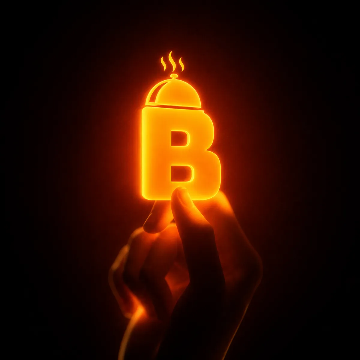 Glowing Brio B symbol held in a hand
