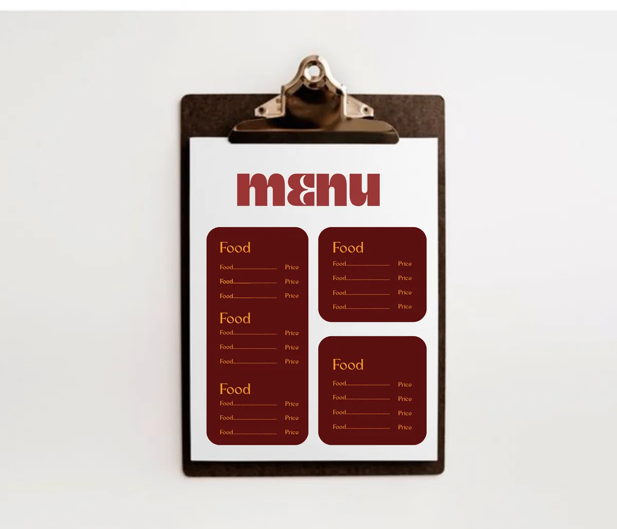 Brio menu on a clipboard
